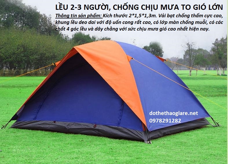Lều trại 2-3 người 2 lớp cực bền, lều đôi tại Hà Nội, HCM